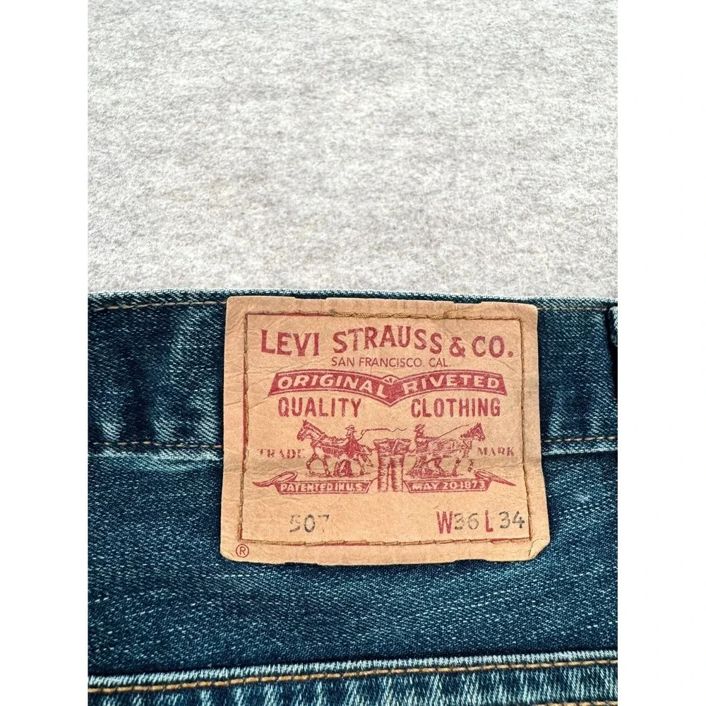 Levis 507 Western Slim Bootcut Jeans Mens 36x34 Blue Whiskering Denim Mid Rise